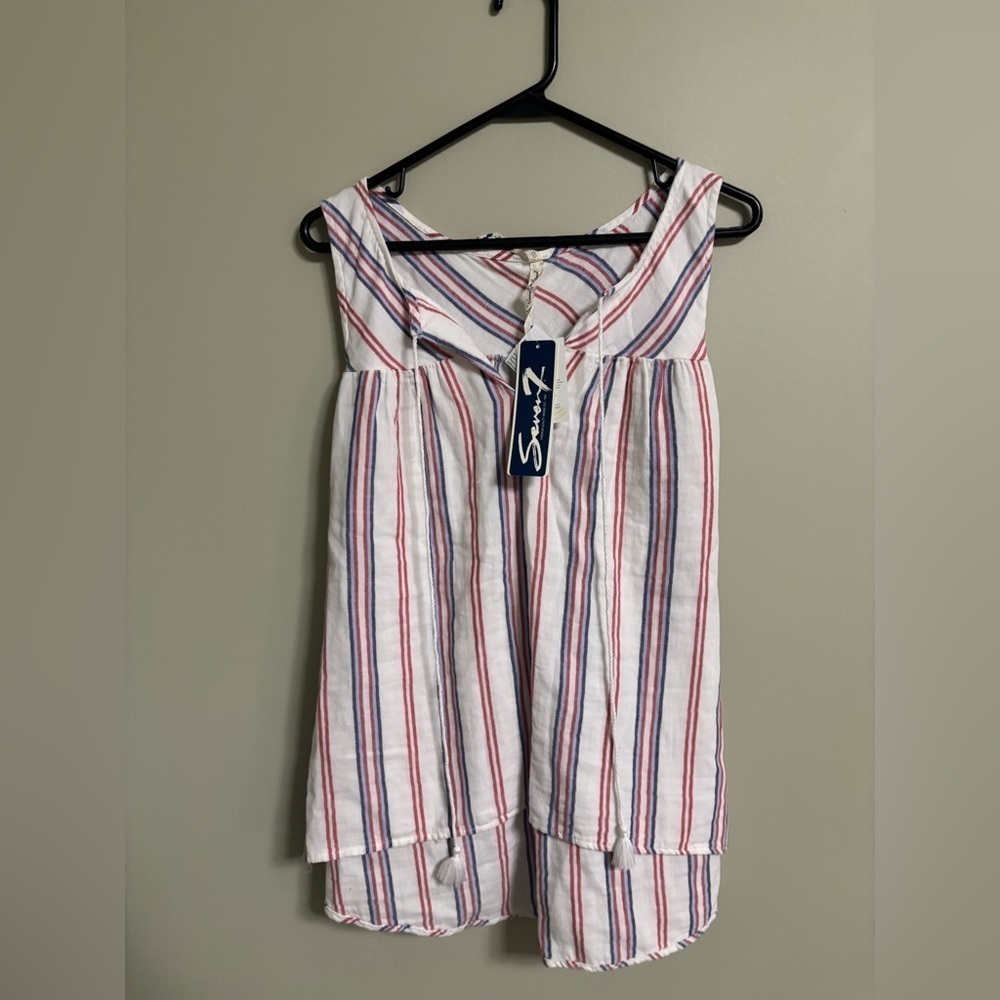 Seven 100% Cotton Size Small Sleeveless Top White Red Blue Stripes New Tie Back